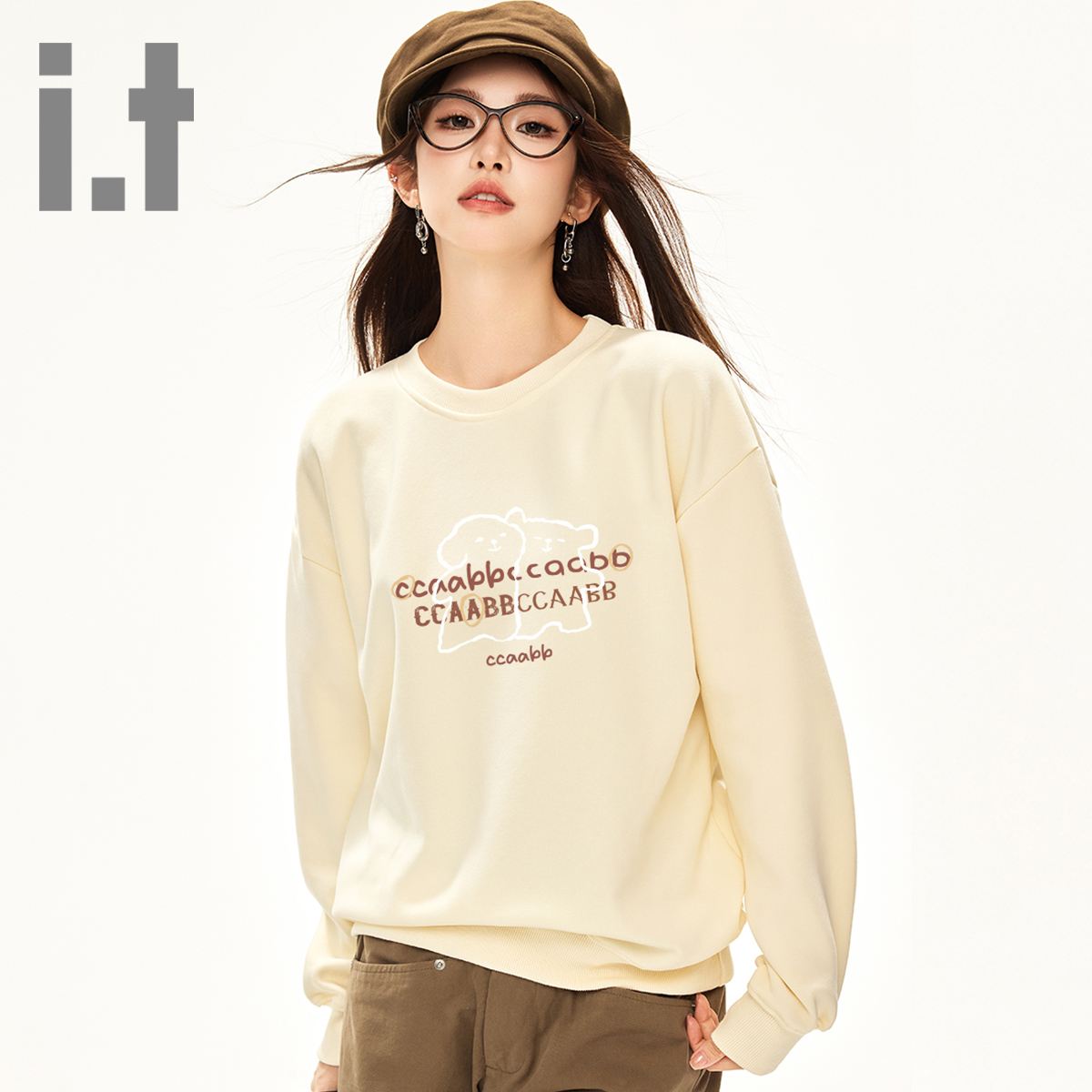 it ccaabb春秋圆领套头卫衣女新款宽松休闲百搭舒适上衣女装K
