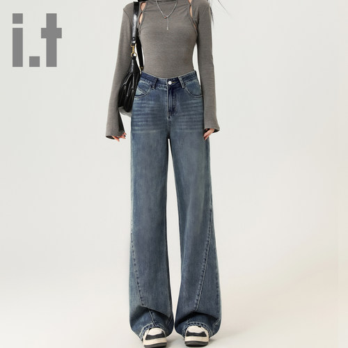 it ccaabb新款阔腿牛仔裤女春秋高腰显瘦宽松休闲垂感拖地裤长裤K