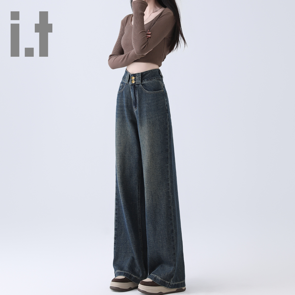 it ccaabb女式牛仔裤阔腿裤女秋季高腰显瘦宽松垂感百搭直筒裤子K