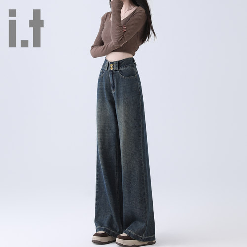 it ccaabb女式牛仔裤阔腿裤女秋季高腰显瘦宽松垂感百搭直筒裤子K