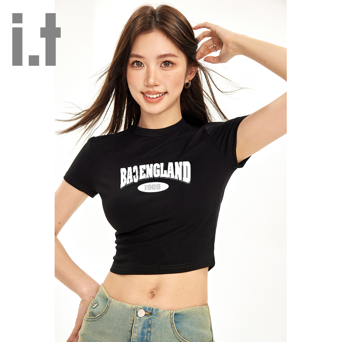 it ccaabb美式复古字母印花短袖T恤女2025夏季圆领新款上衣体恤K