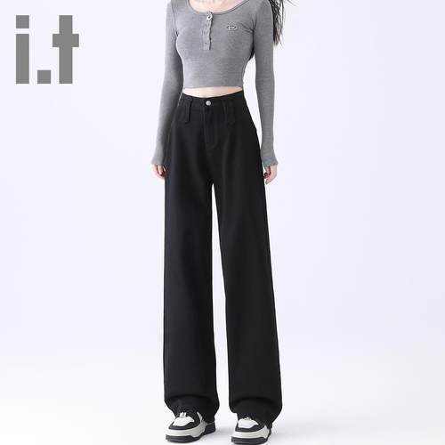 it ccaabb黑色牛仔裤女新款阔腿高腰宽松休闲百搭窄版牛仔阔腿裤K