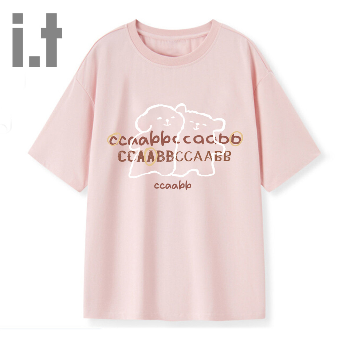 it ccaabb字母印花圆领短袖T恤女2025夏季新款韩系百搭上衣体恤K