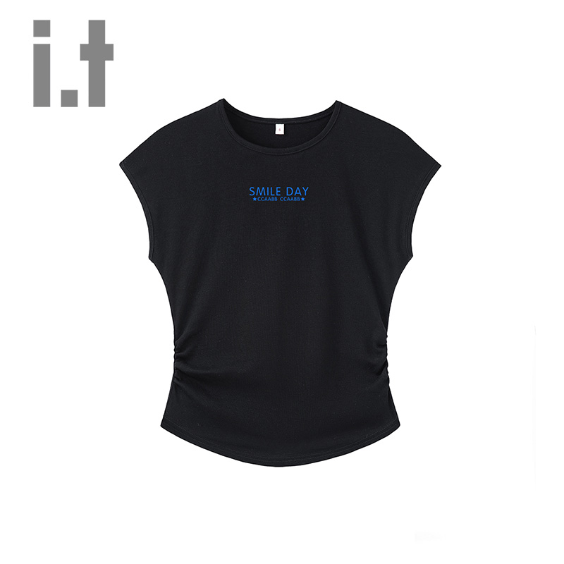 it ccaabb夏季新款圆领短袖T恤女修身显瘦百搭休闲无袖上衣体恤KK