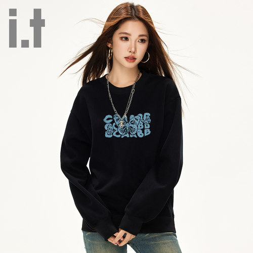 it ccaabb女装圆领印花卫衣春秋季休闲舒适运动休闲套头女上衣K