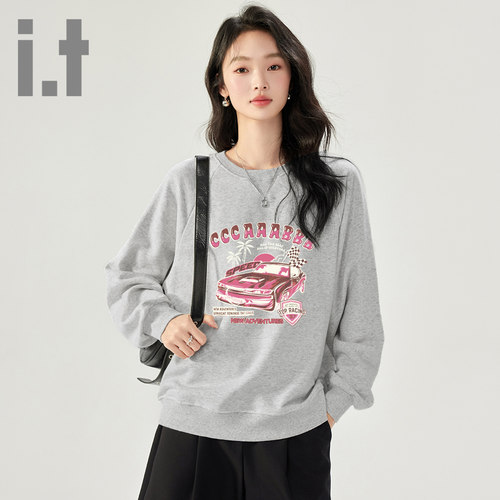 it ccaabb美式复古圆领无帽卫衣女款秋季新款宽松休闲百搭上衣K