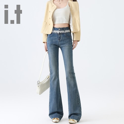 it ccaabb蕾丝花边微喇牛仔裤女2025新款高腰显瘦不贴腿喇叭裤K