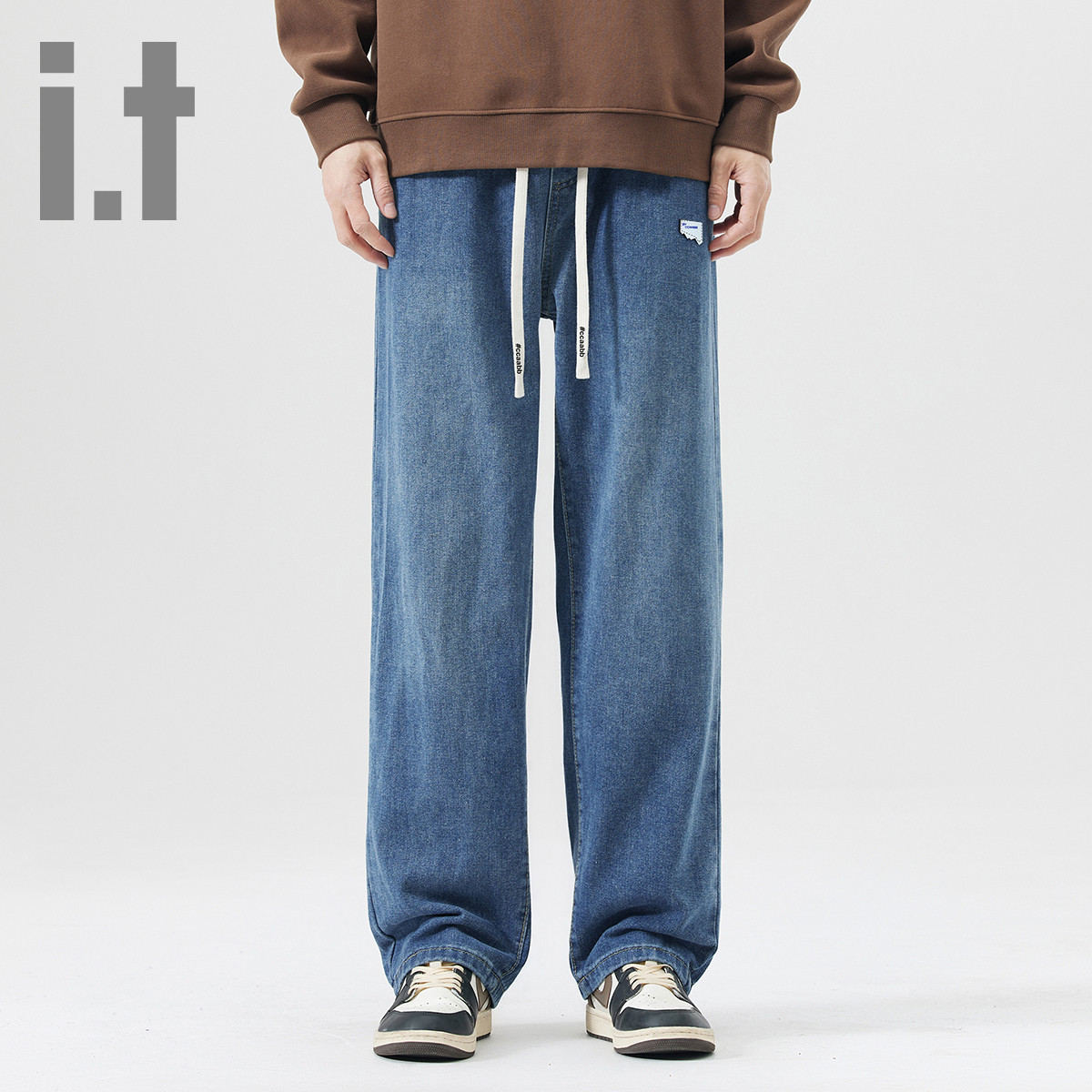 【褪色直筒】it ccaabb休闲吃抽绳长裤子夏季牛仔裤男K