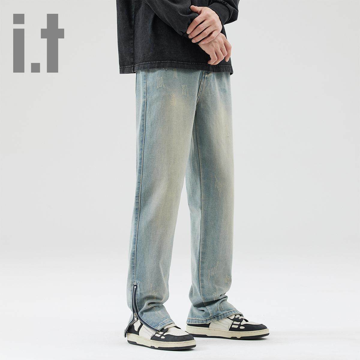 【拉链开叉】i.t ccaabb猫须简约直筒潮裤秋季牛仔裤男K