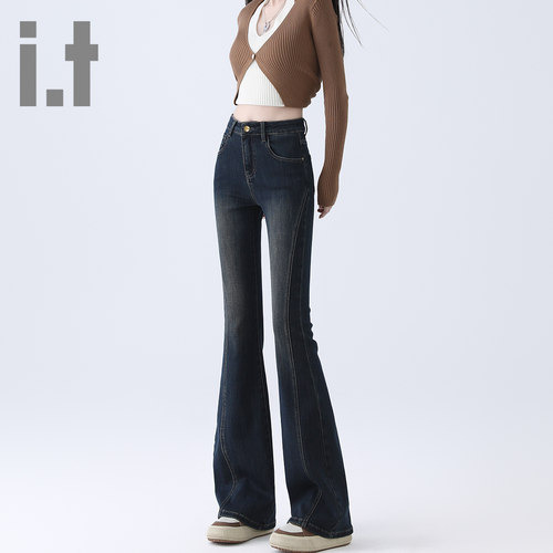 it ccaabb高腰弹力微喇牛仔裤女2025新款马蹄裤修身显瘦喇叭裤子K