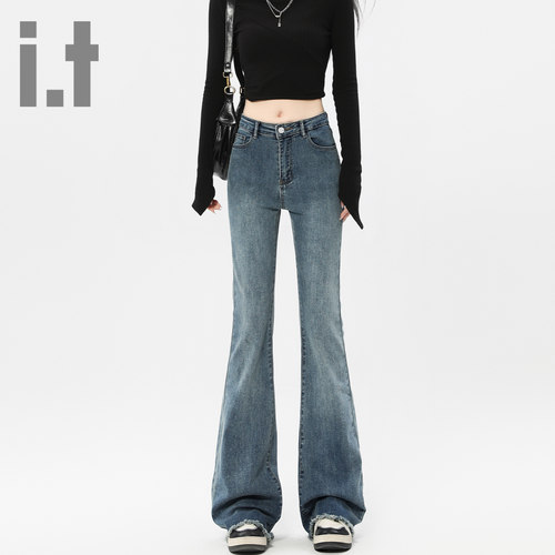 it ccaabb小个子微喇牛仔裤女百搭修身弹力显瘦毛边喇叭裤长裤K