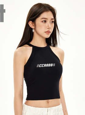 it ccaabb美式复古字母印花背心女2025新款修身短款无袖上衣打底K