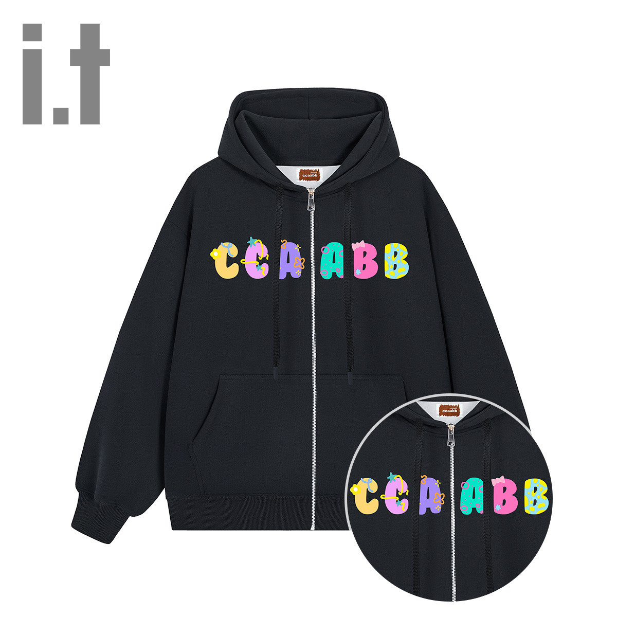 i.t ccaabb【男女同款】潮牌趣味字母拉链开衫连帽长袖卫衣K
