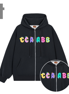 i.t ccaabb【男女同款】潮牌趣味字母拉链开衫连帽长袖卫衣K