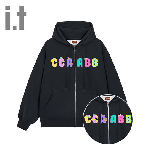 i.t ccaabb【男女同款】潮牌趣味字母拉链开衫连帽长袖卫衣K