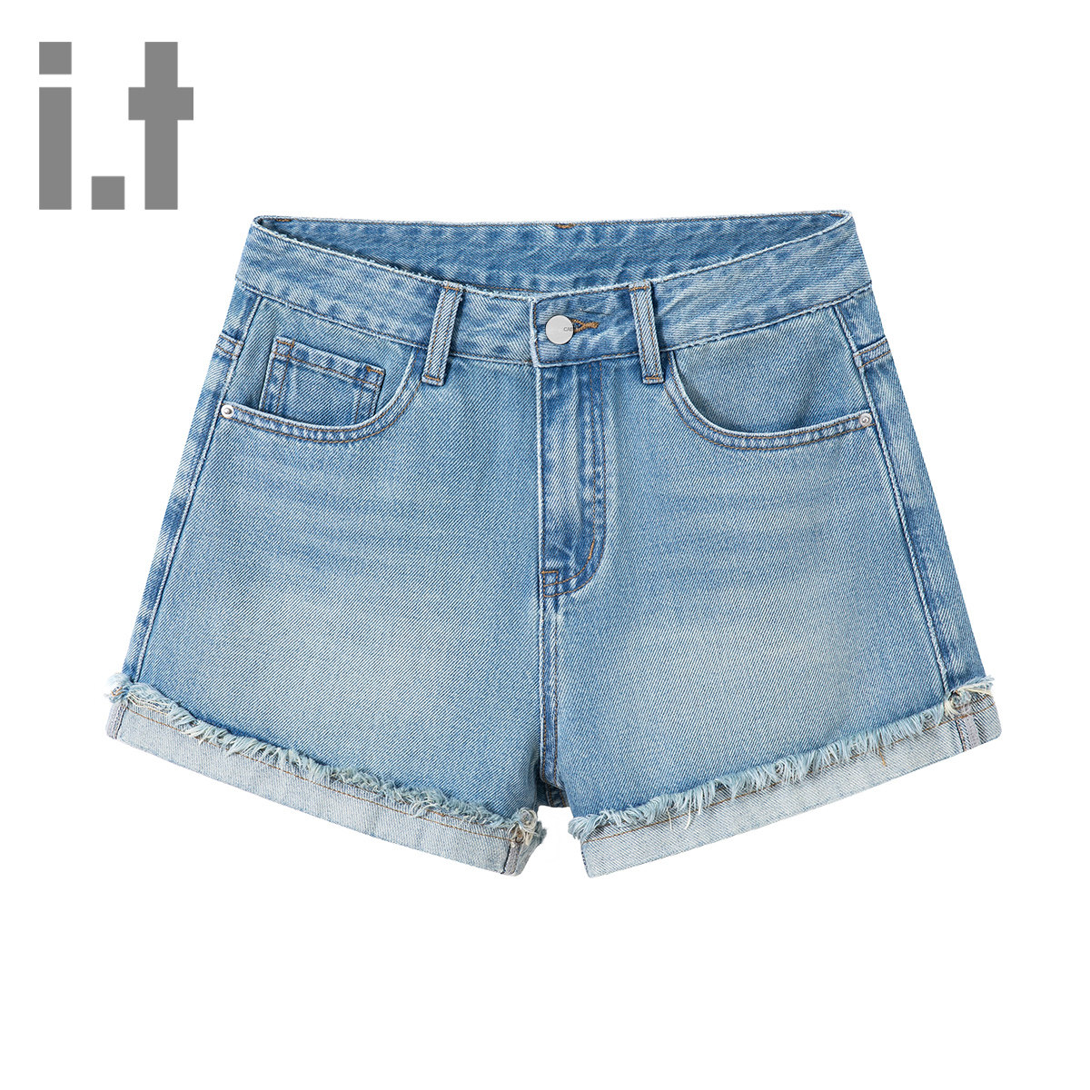 it ccaabb复古毛边牛仔裤短裤女高腰百搭夏季新款水洗做旧热裤子K