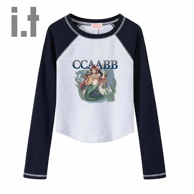it ccaabb美式辣妹插肩长袖T恤女春季小众设计感打底上衣女装K