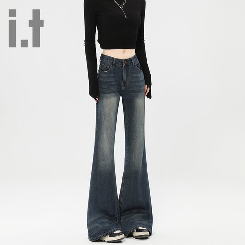 it ccaabb美式微喇牛仔裤女2025春秋新款小个子窄版垂感喇叭裤K