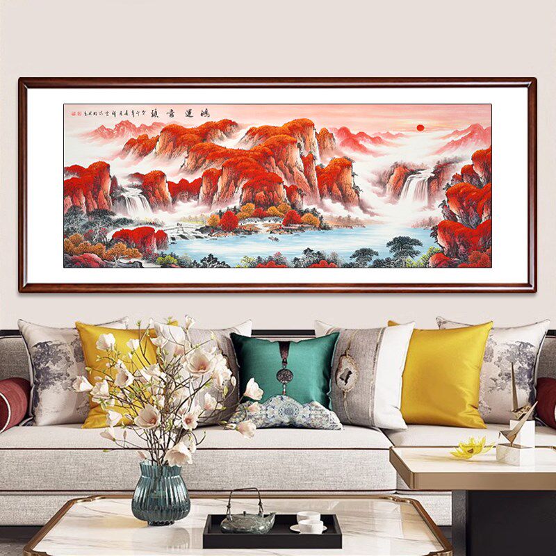 山水画客厅挂画手绘真迹聚宝盆西墙东墙办公室靠山图江南画院国画