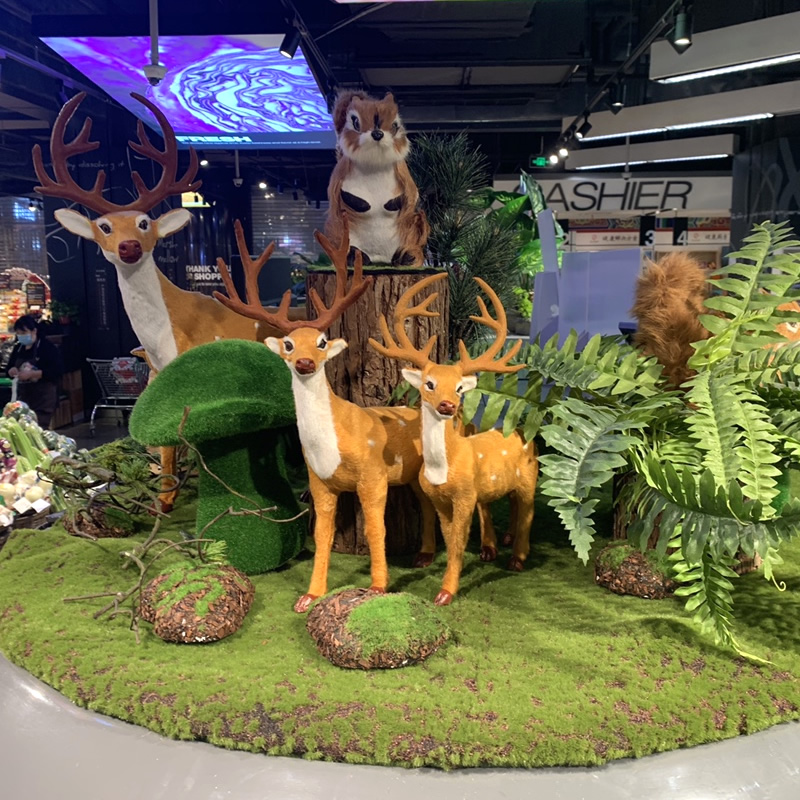 森系婚礼道具梅花鹿木桩软装摆件超市商场橱窗美陈布置造景装饰品