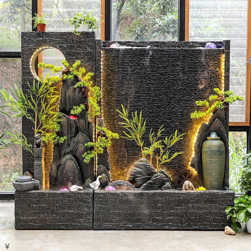 客厅流水摆件 玄关水景石材装饰摆设石雕工艺品喷泉流水墙水幕墙