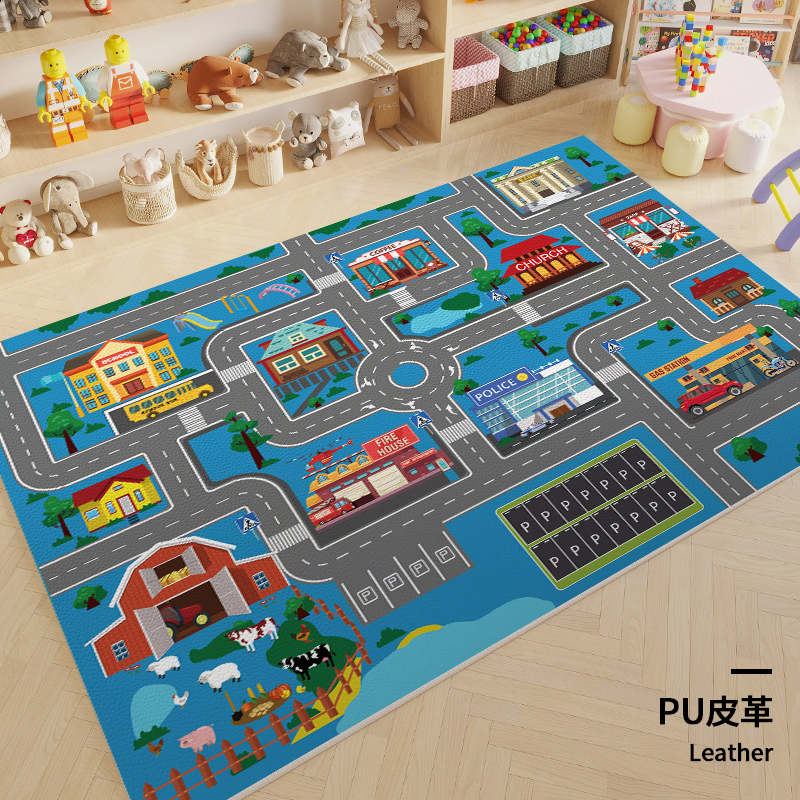 停车场地垫pvc可擦洗汽车交通游戏客厅阳台卧室爬行垫儿童房地毯