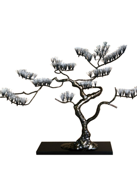 现代金属迎客松件样板房软装家具饰品售楼处别墅客厅玄关摆设