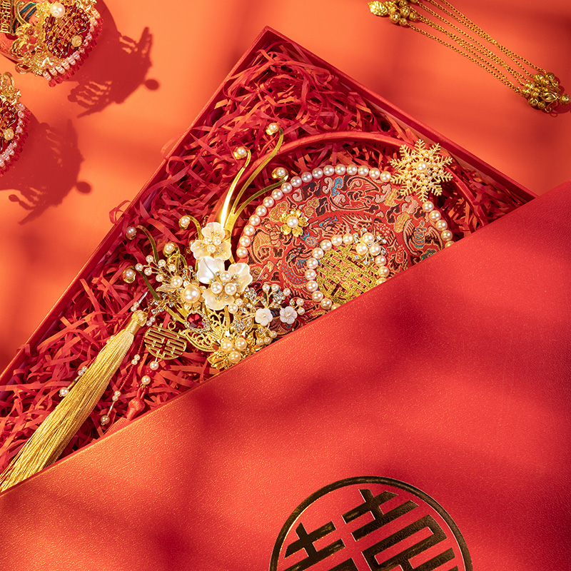 舞绣缘红色新娘团扇中式婚礼diy材料包手工喜扇秀禾服出嫁遮面扇