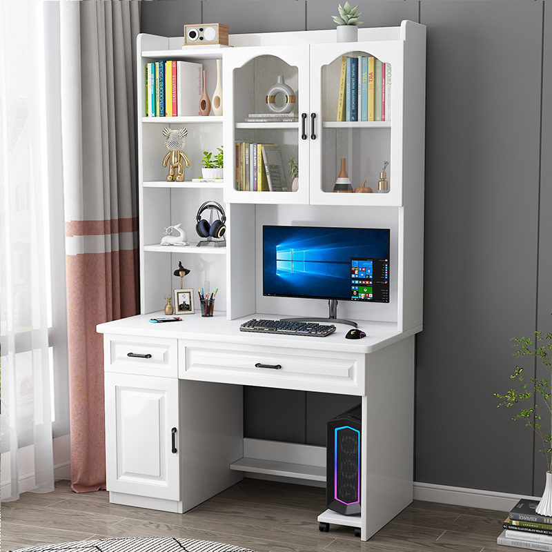 电脑桌实木书桌书架一体学生儿童家用卧室台式写字学习桌子带书柜