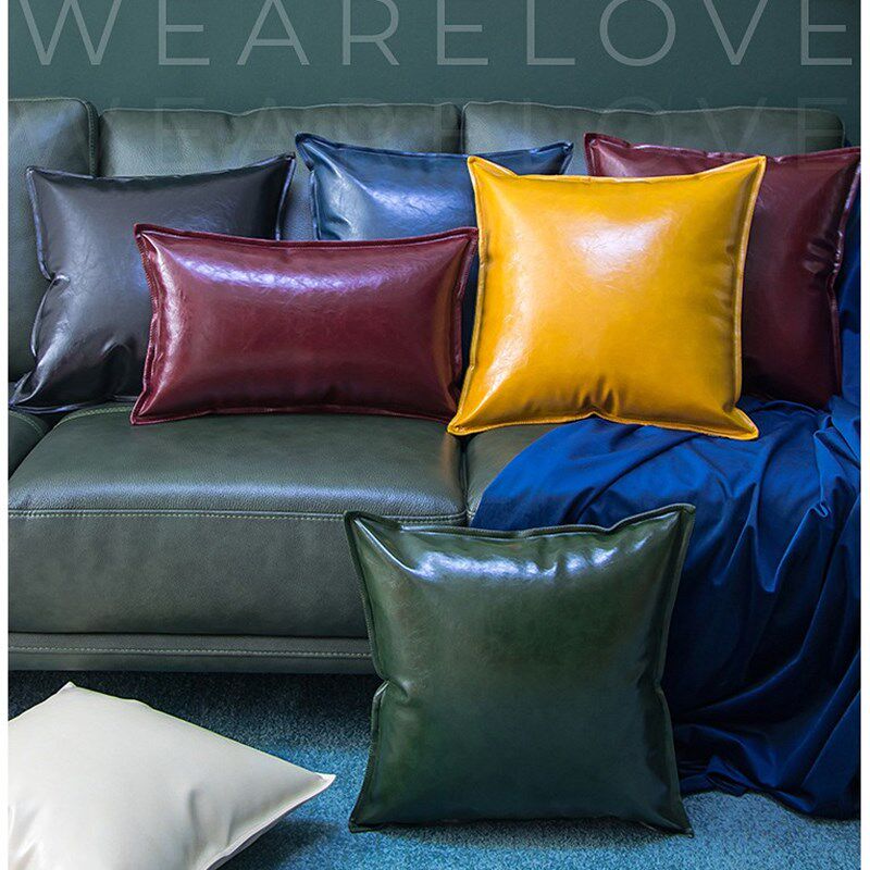 美轩22新款客厅皮沙发防水防污油蜡皮抱枕腰枕靠垫定制尺寸