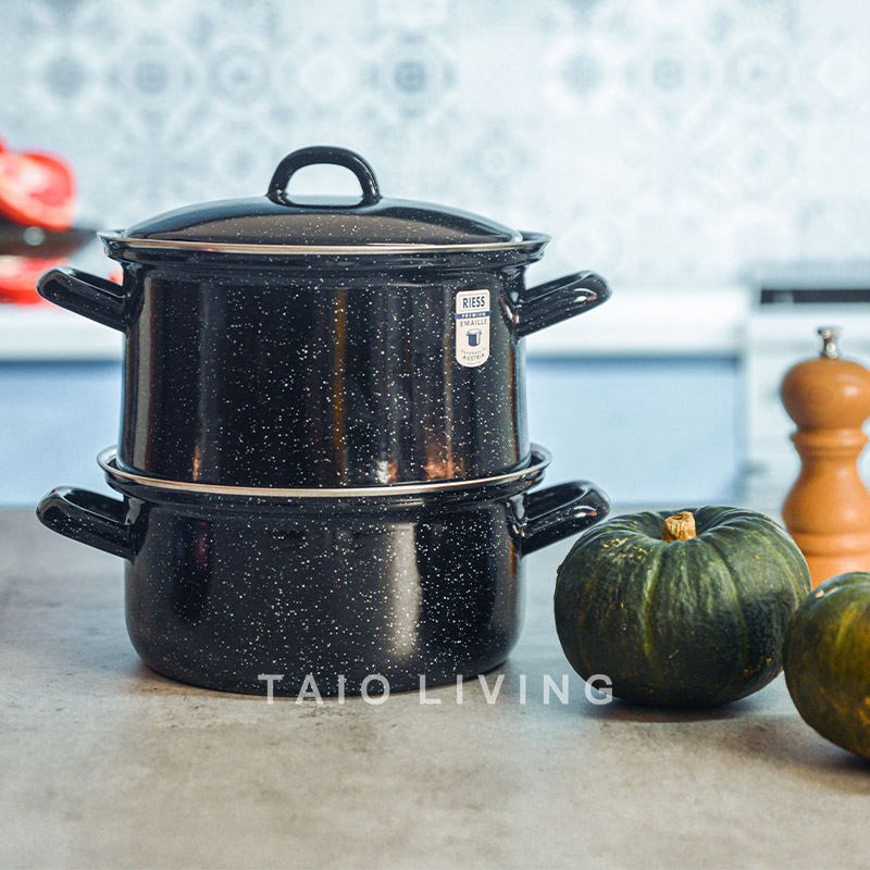 奥地利制造RIESS搪瓷蒸锅双用锅双耳炖锅两层堆叠易收纳土豆蒸锅