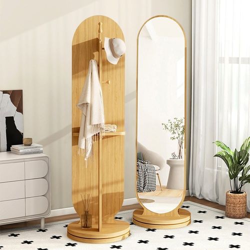立体旋转镜子全身穿衣镜挂衣架一体试衣镜落地家用带衣帽架挂衣镜
