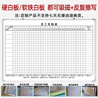 员工考出勤情况记录表看板公示栏磁性反复擦写白板公司办公室挂板