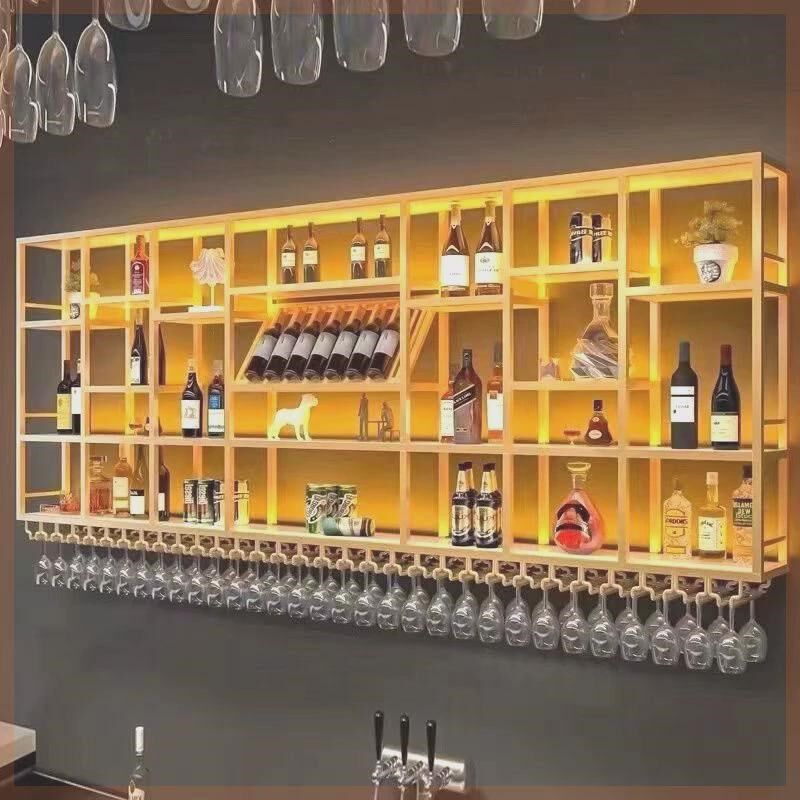 吧台挂墙酒架壁挂式酒柜铁艺商用一体酒架挂墙展