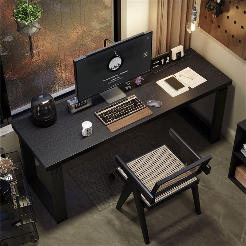 黑色实木书桌卧室靠墙莫比恩台式电脑桌家用办公桌学生写字桌