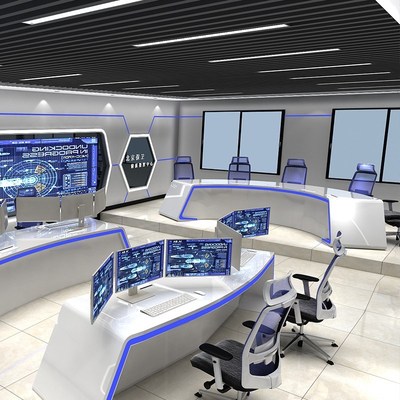 定制弧形指挥中心工作台调度台烤漆科技感办公桌控制室监控电脑桌
