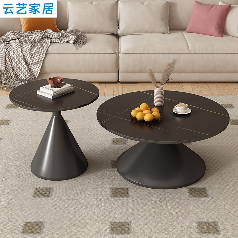 岩板茶几客厅家用小户型2024新款高级感圆形岩板边几极简小桌子