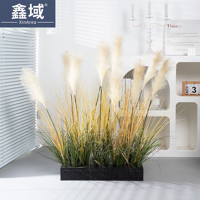 仿真花假花隔断花槽干芦苇花束插花草丛落地绿植造景装饰摆件