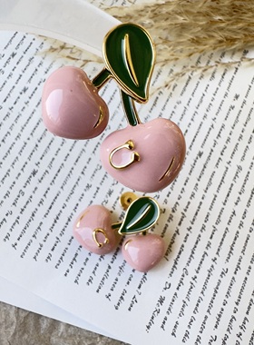 出口外贸c系列超欧美风轻奢甜美可爱樱桃珐琅耳钉项链手链套装