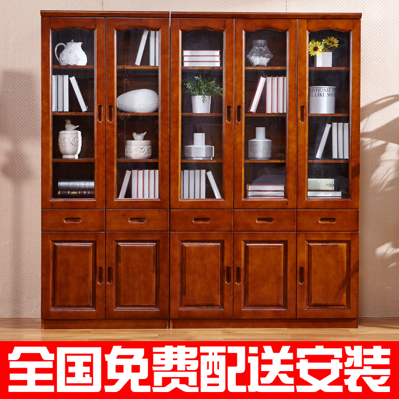 实木转角书柜书房家具两三门自由组合香樟木带玻璃门储物