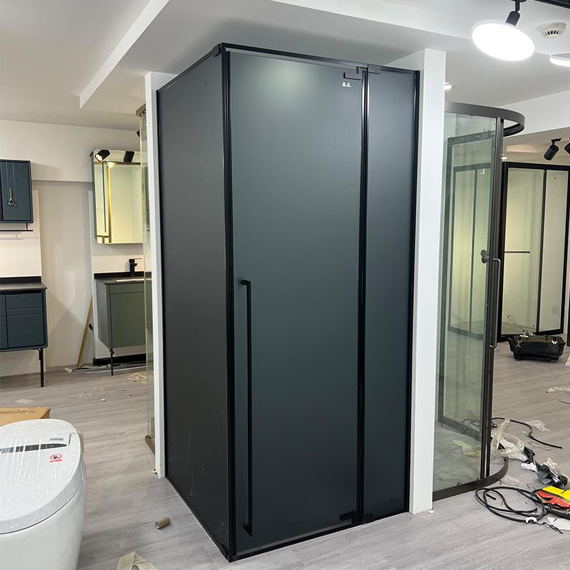 L形淋浴房卫生间干湿分离隔断灰油砂玻璃浴室一字内外双平开式门