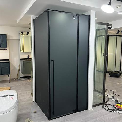 L形淋浴房卫生间干湿分离隔断灰油砂玻璃浴室一字内外双平开式门