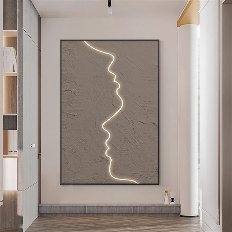 现代极简线条玄关挂画卧室床头客厅沙发大幅落地画灯光感装饰壁画