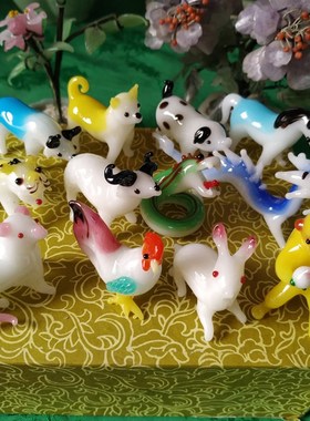 年代北京非遗纯手工十二生肖料器老琉璃十二生肖小摆件怀旧