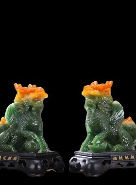 威弗列德招财麒麟摆件一对墨玉办公室玄关柜客厅酒柜装饰工艺品