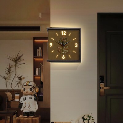 福禄客厅转角面挂钟免打中古风创意时钟壁灯复古拐角钟表挂墙