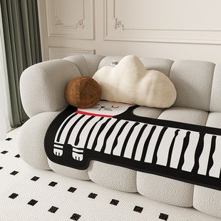 现代简约条纹钢琴键沙发垫四季通用不规则防滑高级感坐垫子盖布巾