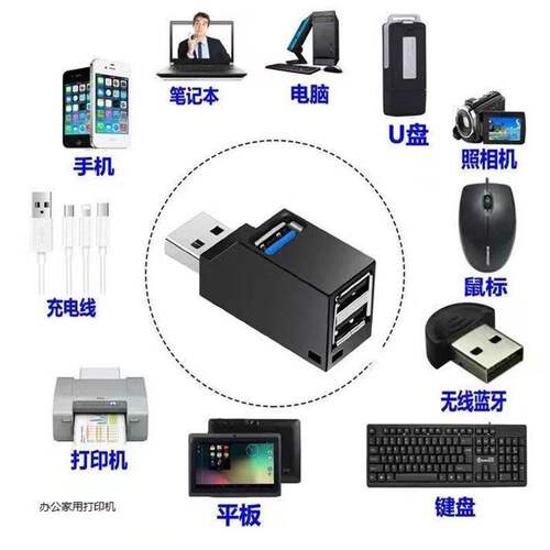 口哨USB3.0 HUB多口分线器扩展器笔电脑鼠标键盘U盘一拖三拓展坞