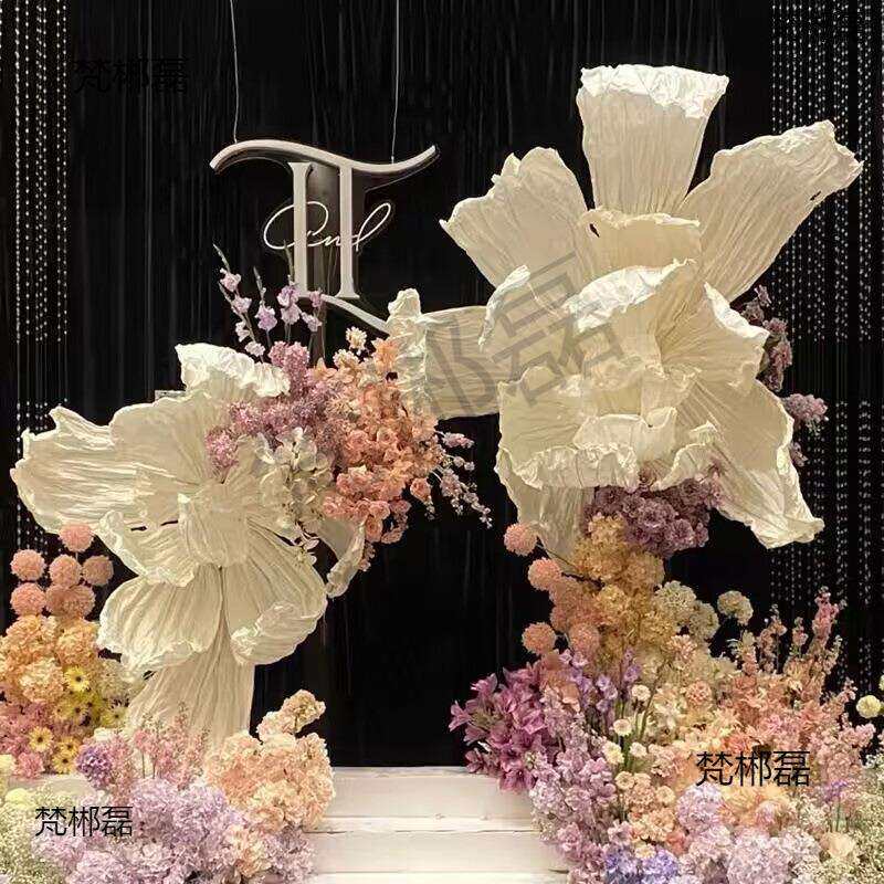 新款婚礼纸艺花巨型纸花手工褶皱美塑花大型婚礼背景定 制现场布