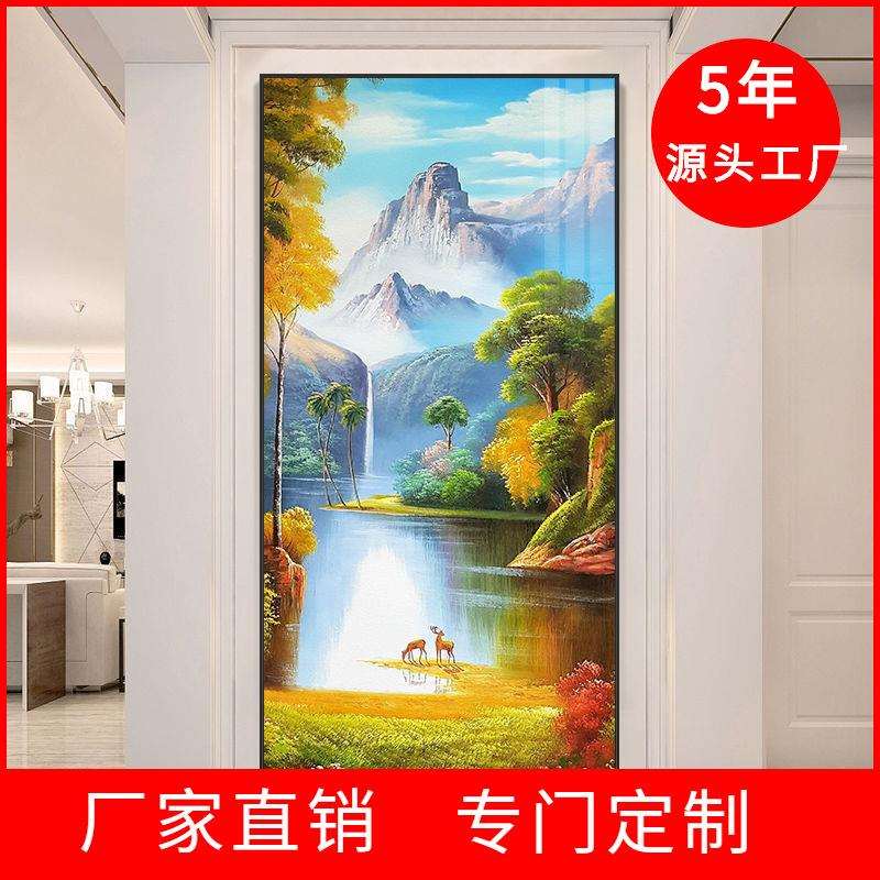 入户玄关装饰画欧美式田园风景山水走廊尽头壁画客厅竖版轻奢挂画